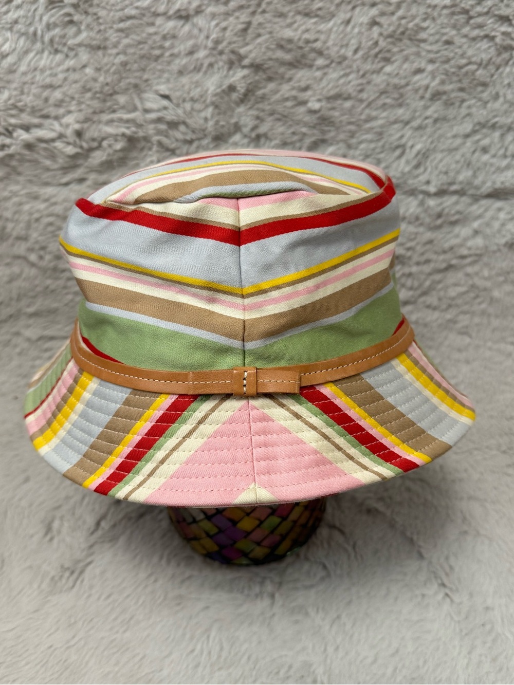 Vintage Coach Multicolor Striped Canvas Bucket Hat - Pastel and bright rainbow